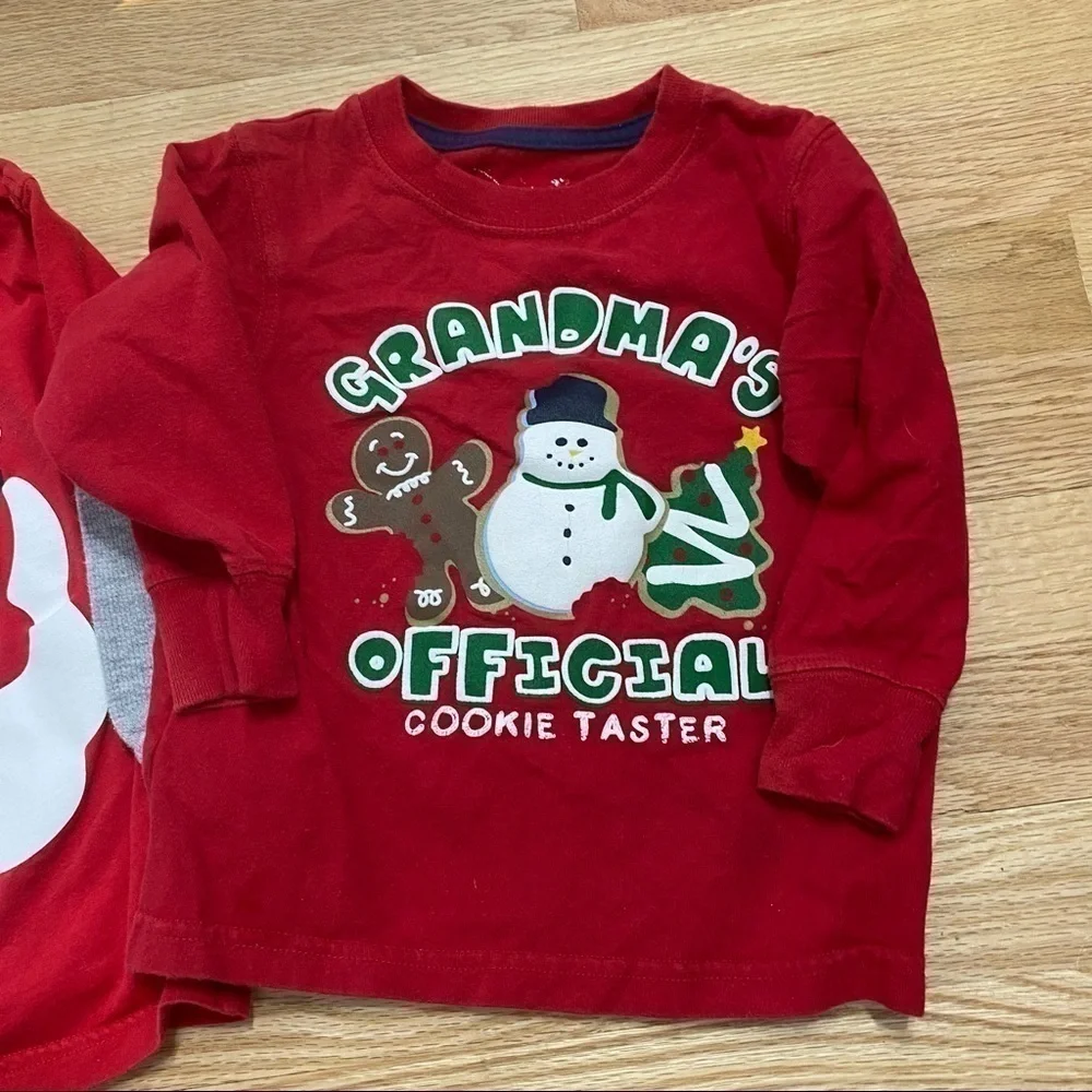 Christmas Long Sleeve T-shirt Bundle 2T Boy Santa Grandma Cookie Taster Red
